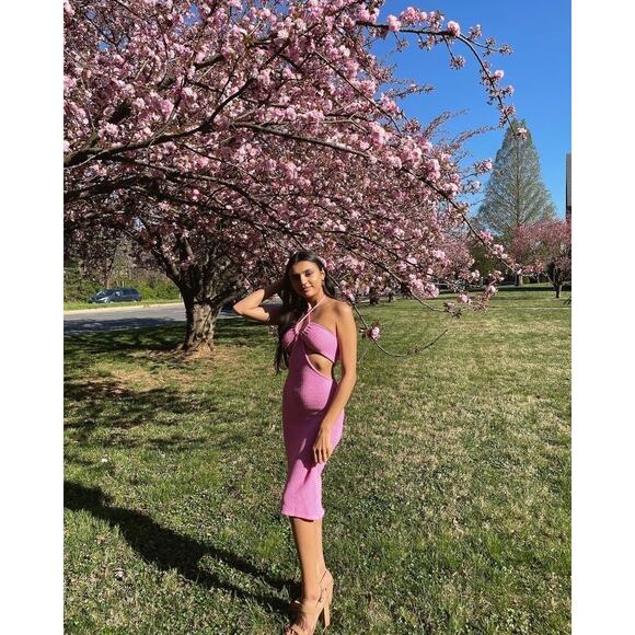 VICTOR GLEMAUD Pink Cotton Knit Middle Cutout Halter Necktie Dress size XS - Picture 5 of 11